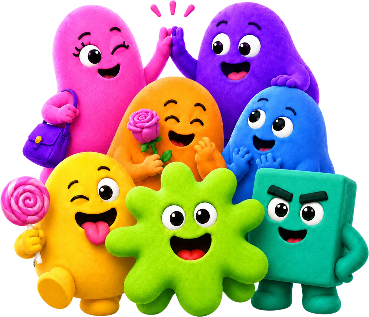 The nine TalkCards characters together